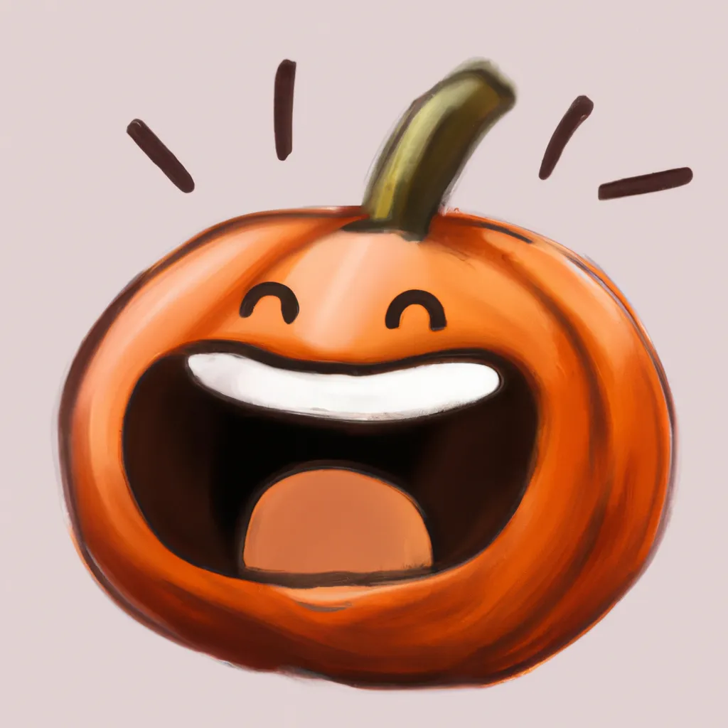 Prompt: A pumpkin character with a laughing emoji carved into it, digital art