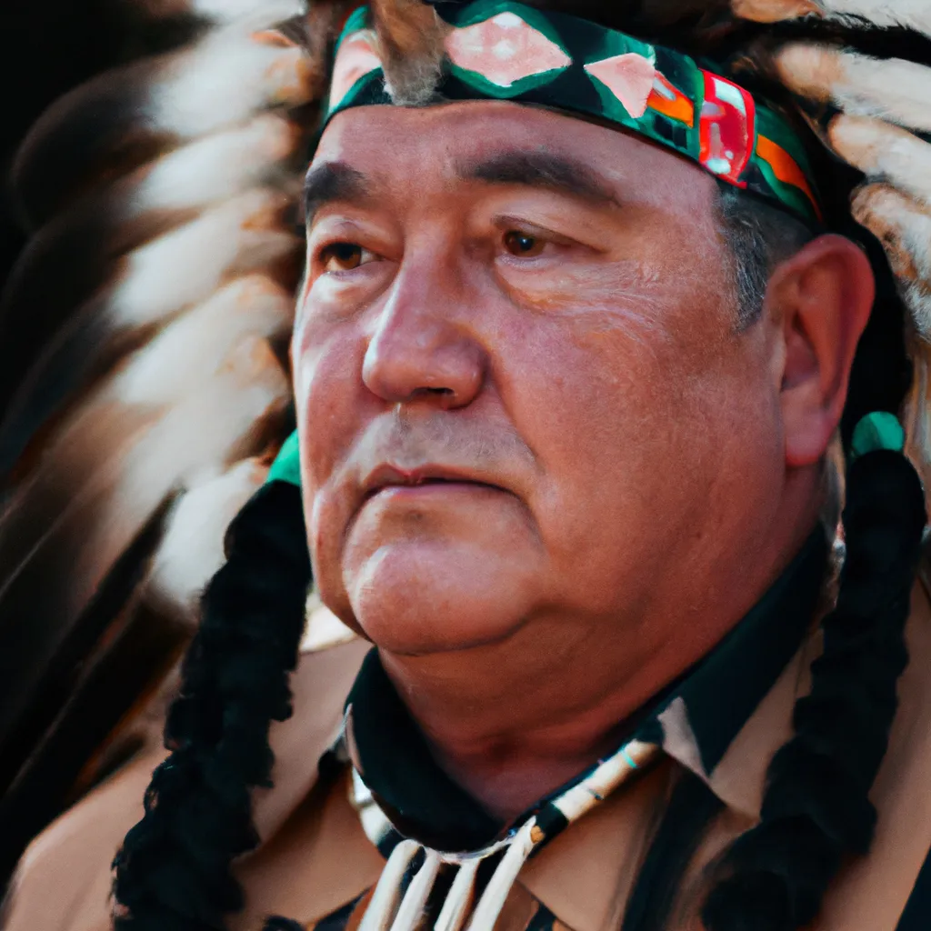 Prompt: A portrait photo of a traditional native American chief chieftain. Highly detailed, head and shoulders, nikon z9, 85mm