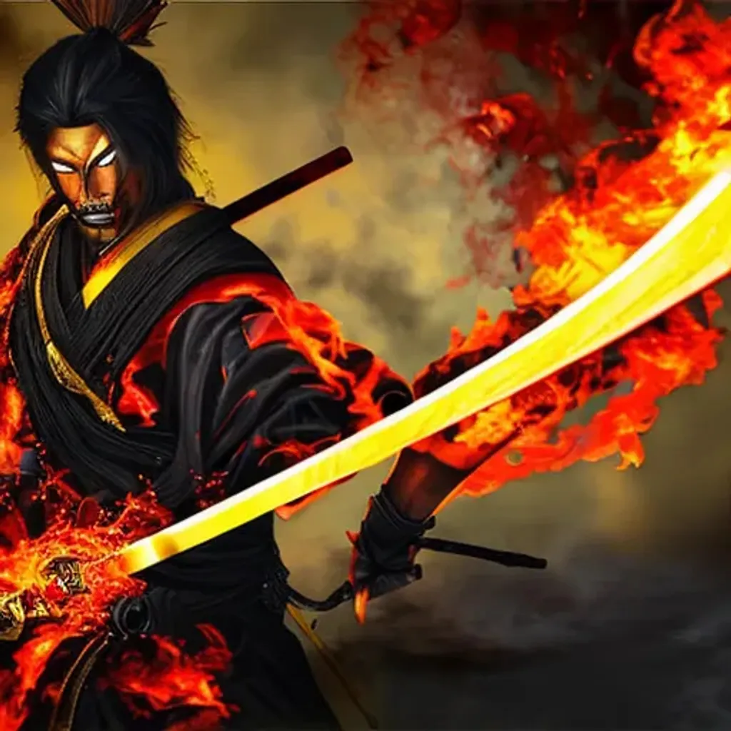 samurai on fire sword | OpenArt