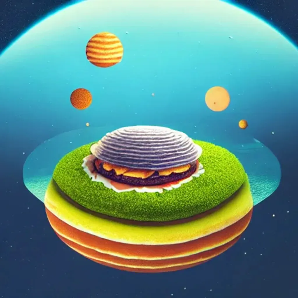 Prompt: 100mm photo of isometric floating island in space, impressive surreal hamburger, intricate, high detail, behance, microworlds smooth, macro sharp focus, centered