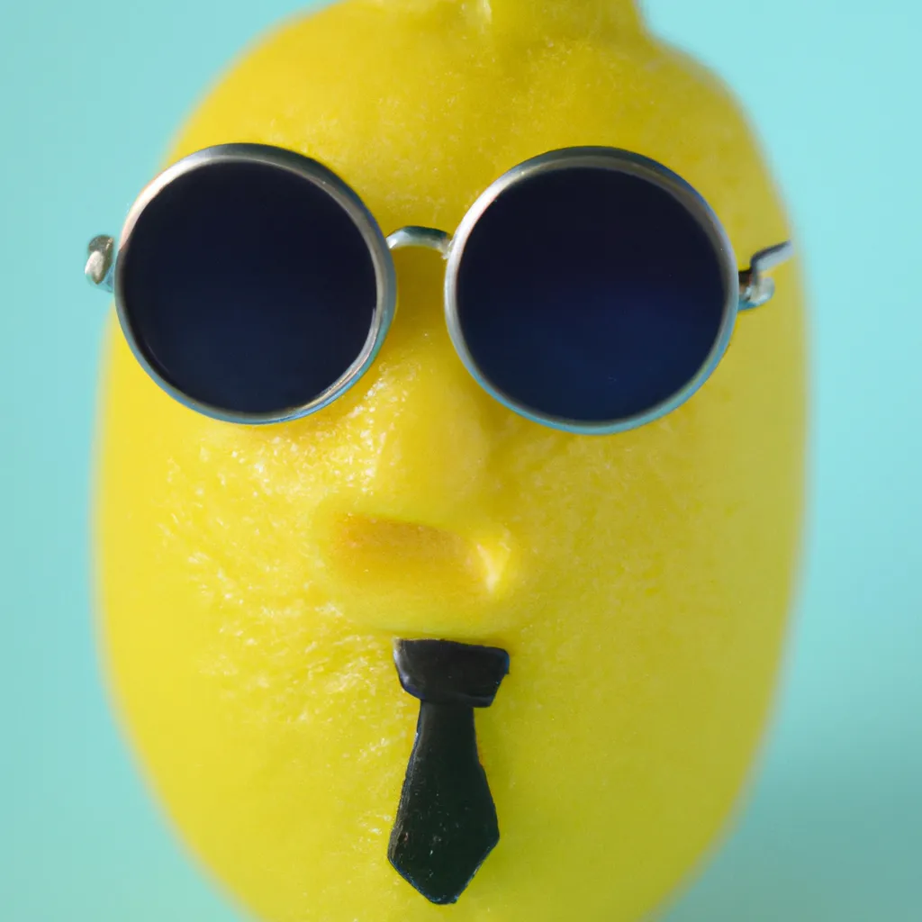 Prompt: a lemon dressed as John Lenon in style of minions movie