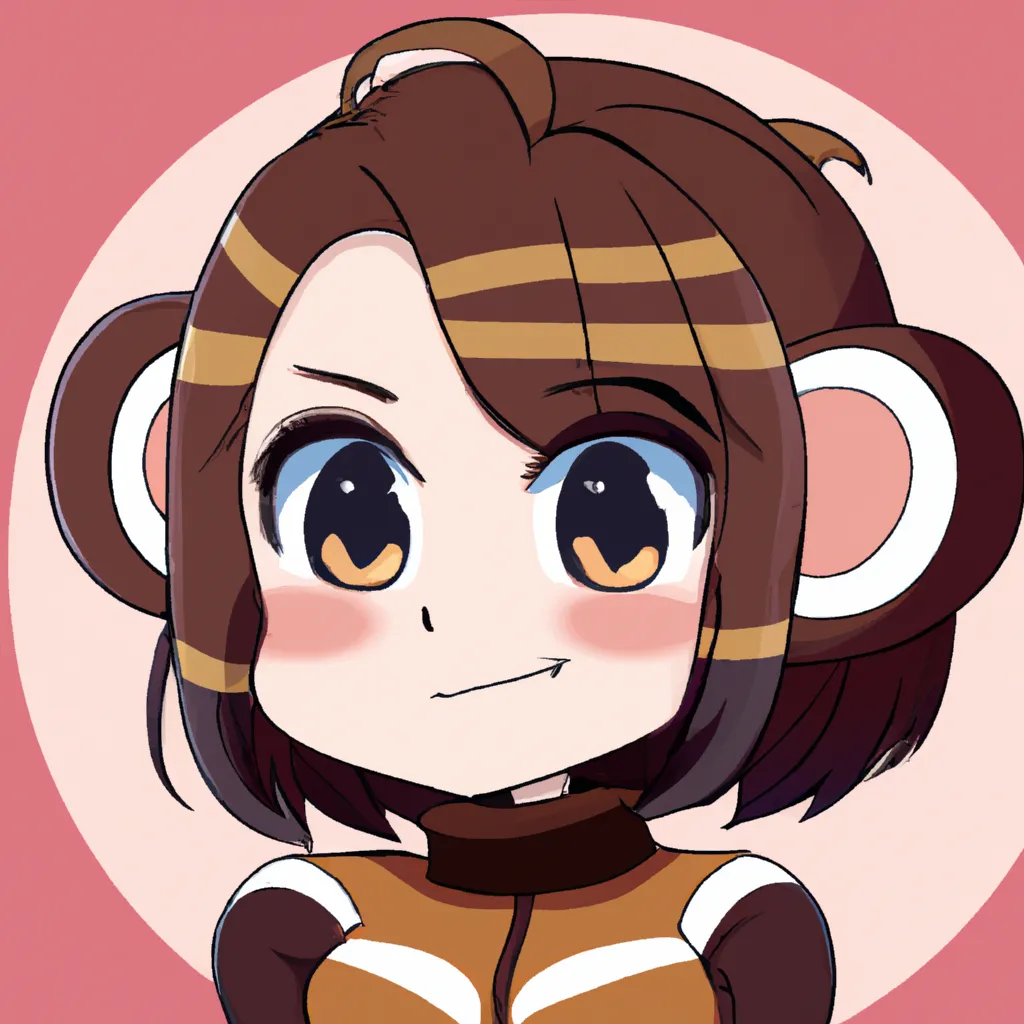 Prompt: Moe anime girl in a monkey costume, the girl has short brown hair, the girl is smiling, the anime girl is cute, high quality