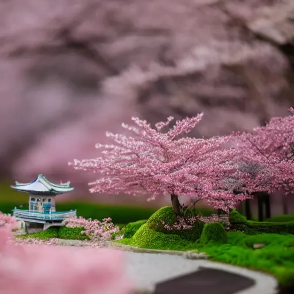 Prompt: miniature world in a box on a desk, cherry blossom trees, fog, Japanese temples, tilt-shift lens, shot on canon 5d, shot on nikon, shot on medium format phase one iq180, ultra realistic,