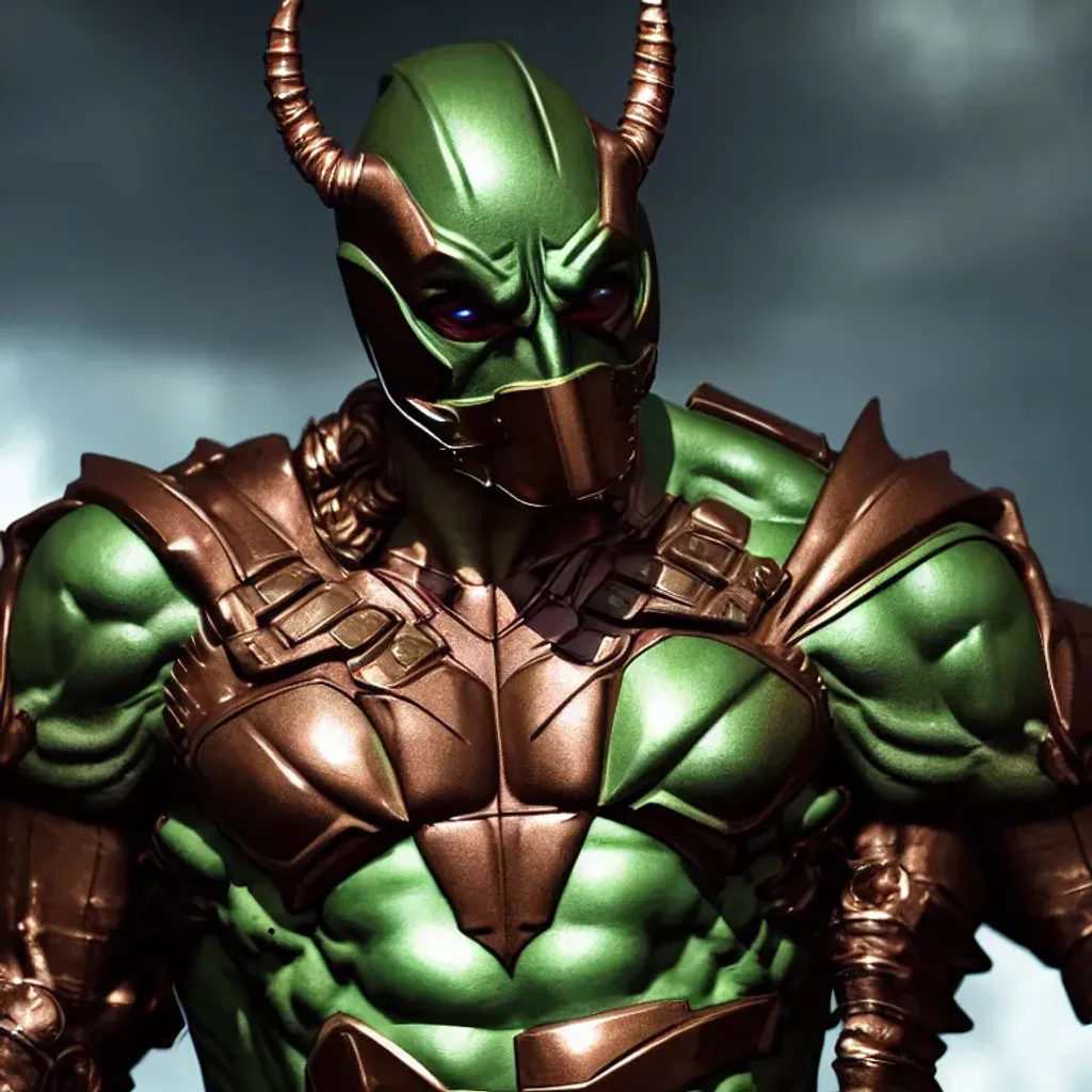 Prompt: a close up, Hawkman combined with Bane and Green Goblin , 8k, high definition, unreal engine 5, detailed face, detailed flesh, detailed eyes, detailed suit, in style of marvel and dc, detailed eyes, 4k, Digital 3D, comic, portrait, armor,  blender3D , ultra-realistic, patent leather