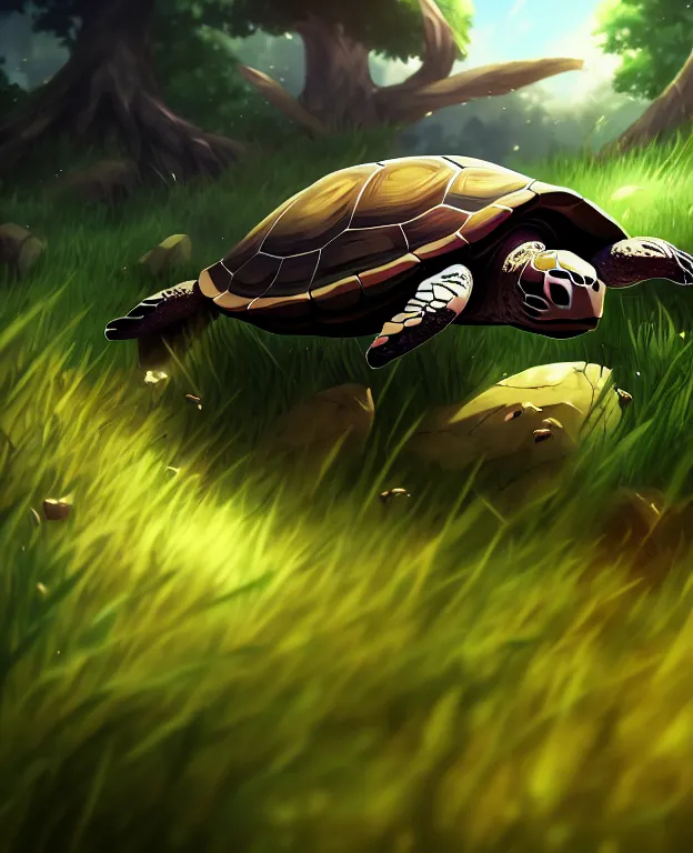 turtle, anime art, tall grass ambience, 8 k resoluti...