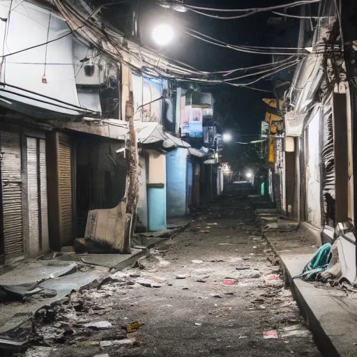 abandoned korean street at night, creepy people stan... | OpenArt