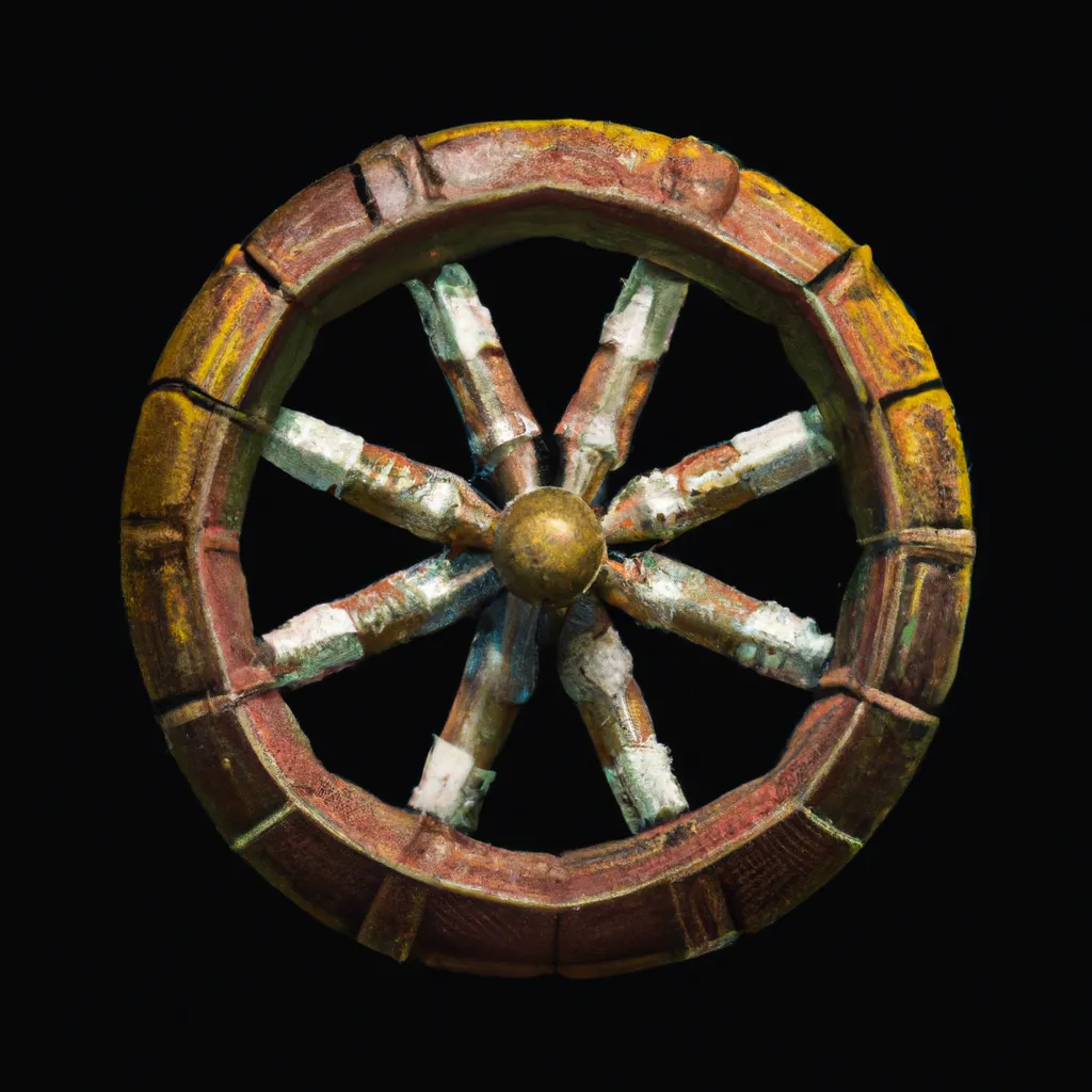 Prompt: hyperrealist detailed wheel in the middle center of a black background, game item icon, 2d game asset, World of Warcraft, Guild Wars 2, digital hand painting concept art