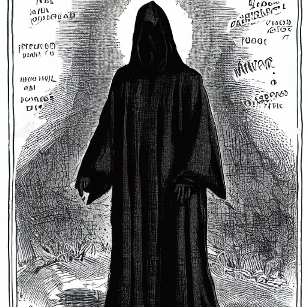 A hooded figure in dark robes and had a white mas fo...