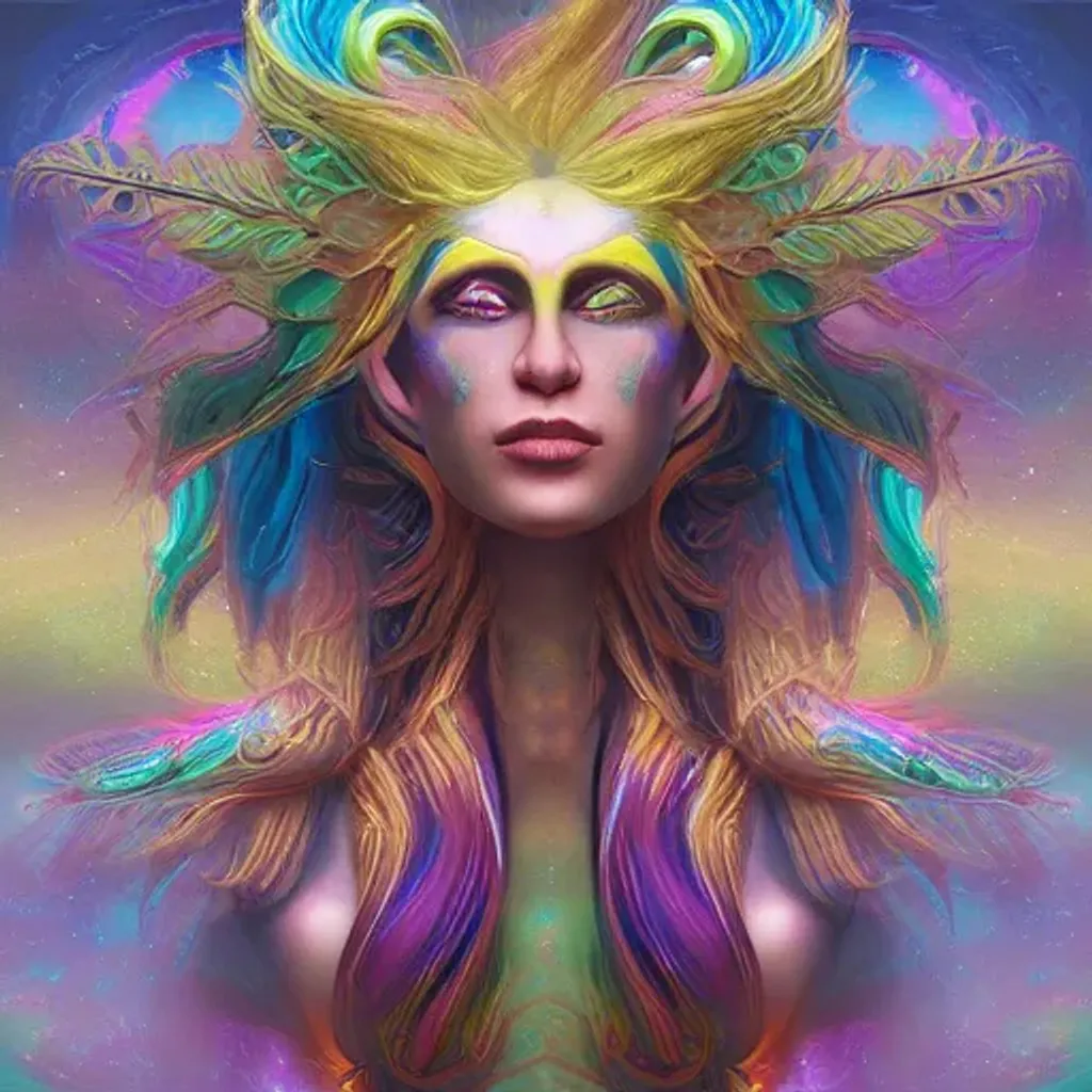 Prompt: rainbow elf, Galaxy Background, muted colors, ancient colors, made of scattered fractal gems, sf, intricate artwork masterpiece, ominous, golden ratio, intricate, epic, trending on artstation, by artgerm