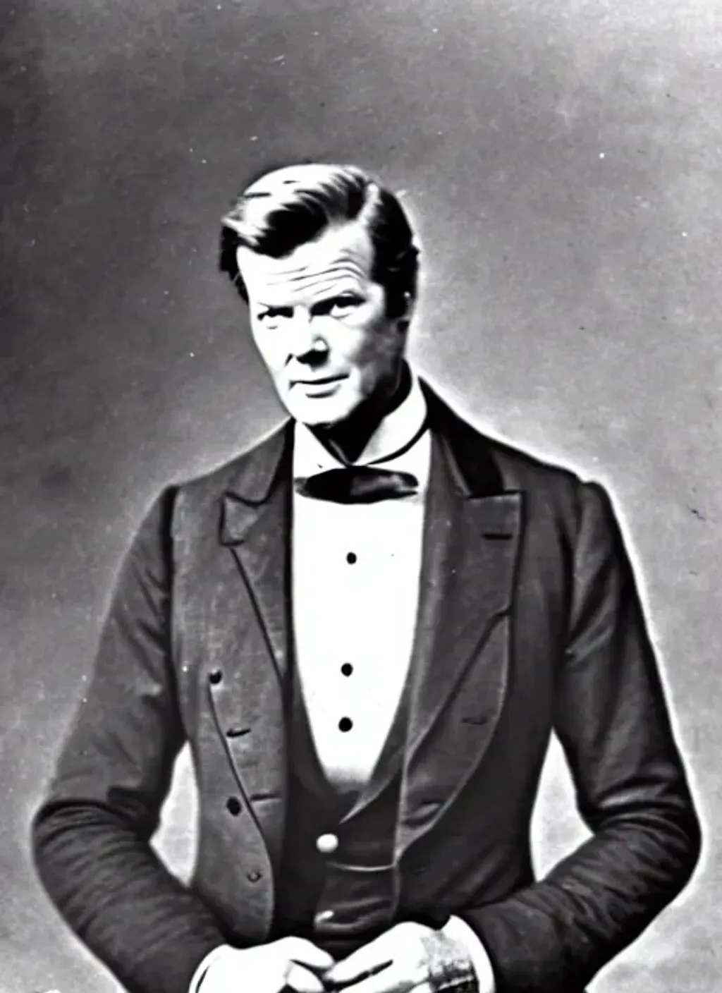 Old worn photograph of a Victorian era Roger Moore | OpenArt