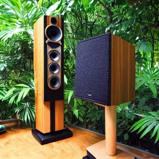 Prompt: hi-fi speakers in the jungle