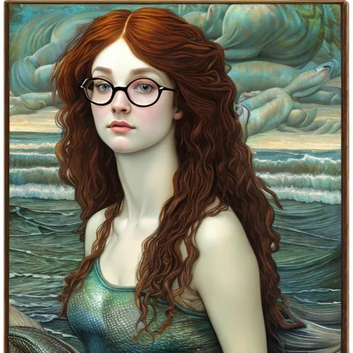 Mermaid with glasses. Pre-Raphaelite's Style portra... | OpenArt