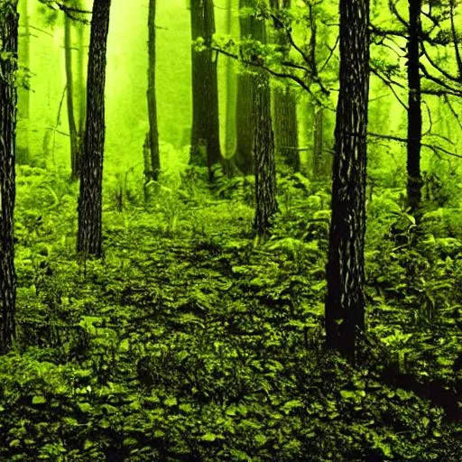 Prompt: dark high contrast black and green forest