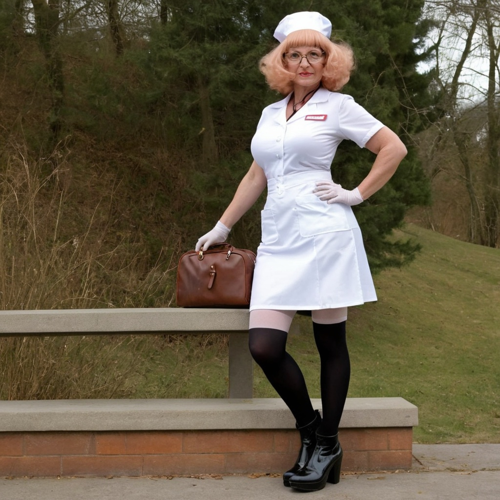 Curvy Shapely Granny Nylons Tights Nurse Nurses Uni