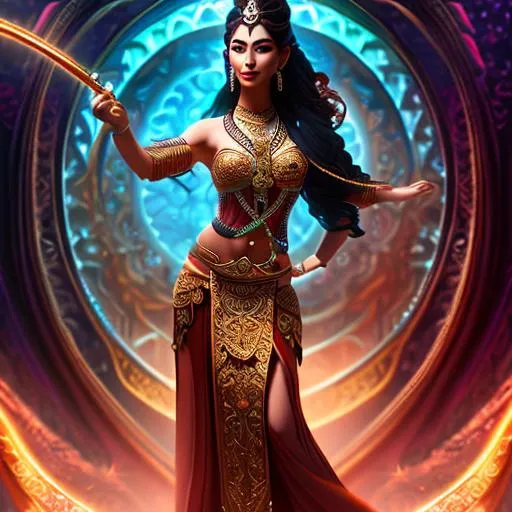 Prompt: Gorgeous, stunning, beautiful, otherworldly toned muscular Yuan-Ti martial artist goddess with long braided hair wearing ancient Hindu clothing, elegant posing, full body, centered, fantasy setting, character concept, cinematic, colorful background, concept art, dramatic lighting, highly detailed, hyper realistic, intricate sharp details, octane render, smooth, studio lighting, trending on art station, 8k, HDR, unreal engine, emotive, cgi, animated, character art, iridescent, metallic