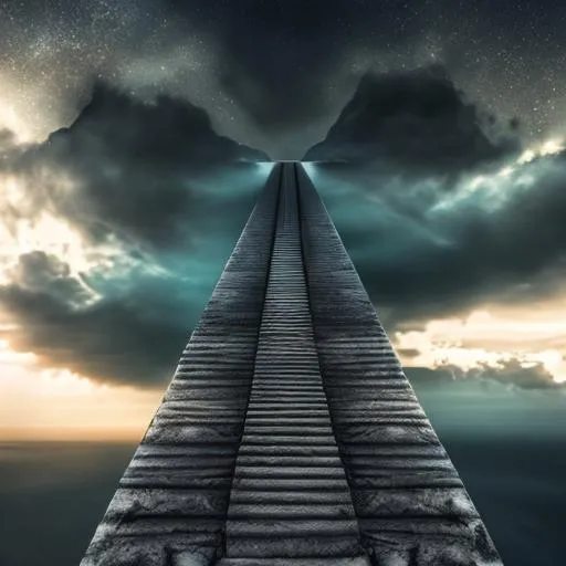 Prompt: stairway to heaven, dark, landscape format