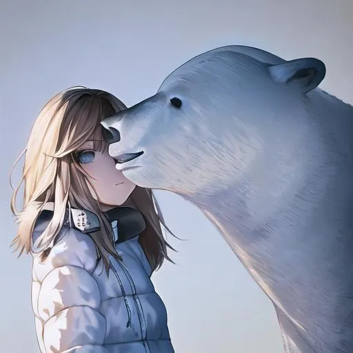 Prompt: a girl hanging out with a polar bear
