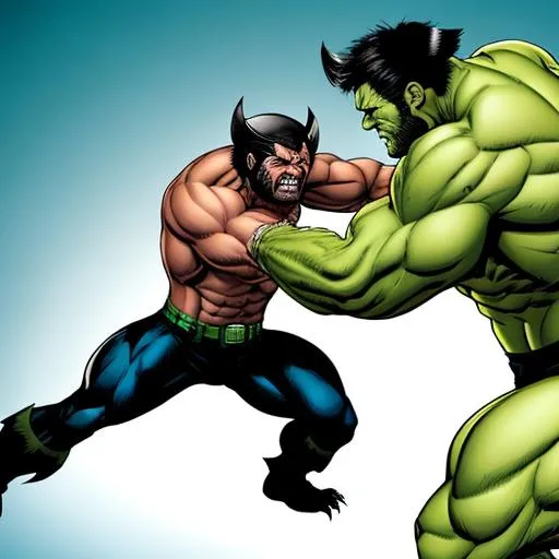 Prompt: Wolverine fighting hulk