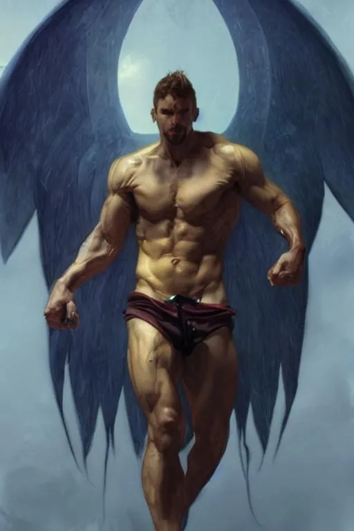 Prompt: masculine, handsome, incubus, devil, angel, muscular, hairy chest, fit, muscular male body, intricate, highly detailed, digital painting, artstation, concept art, sharp focus, illustration, art by greg rutkowski and alphonse mucha