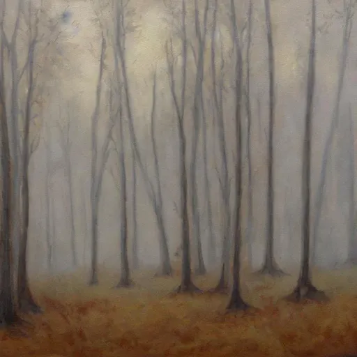 Prompt: a smoky forest, oil painting