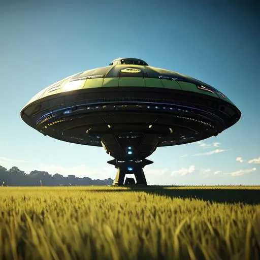 Prompt: 8k portrait of a ufo alien craft landing on a field of grass, high details, cinematic style, deviantart rendered in unreal engine 5, intricate details