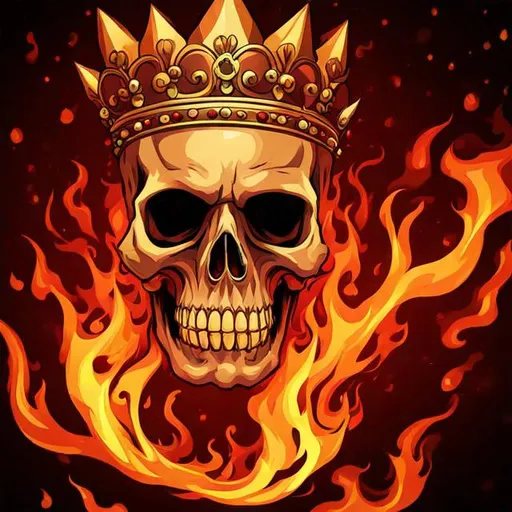 Prompt: Flaming skull wearing a crown anime style