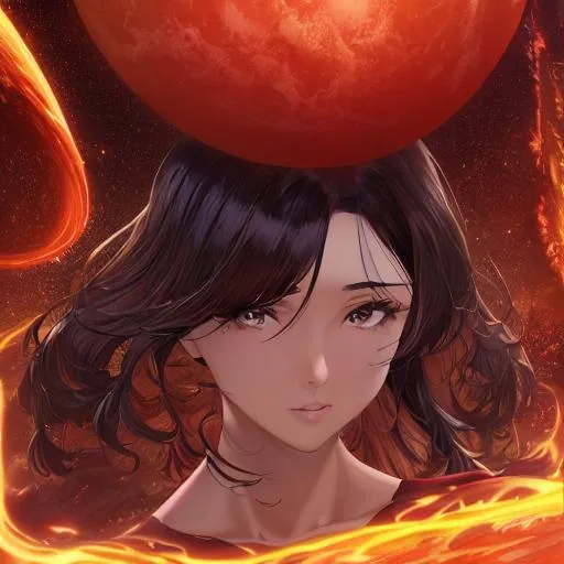 Prompt: close-up, Create a high-resolution full body painting of a planet-sized, gorgeous giantess bursting out of the Earth's crust. The scene should be intense and dramatic with cinematic lighting that highlights her stunning features. The artwork should be inspired by the styles of Norman Rockwell, Craig Mullins, and Ross Tran, and should be in 4K resolution. The focus should be on the giantess's face and upper body as she emerges from the planet, and the overall effect should be awe-inspiring and powerful.