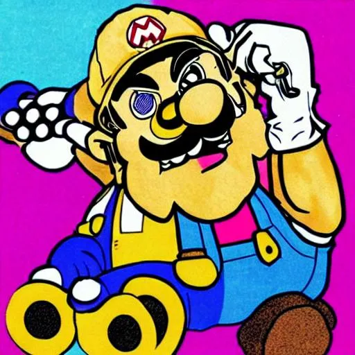 Prompt: album cover involving wario and mario kart racing influenced by goth music 