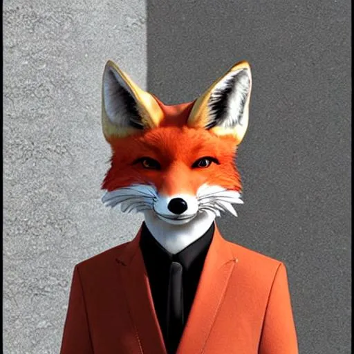 red realistic sly fox in suit