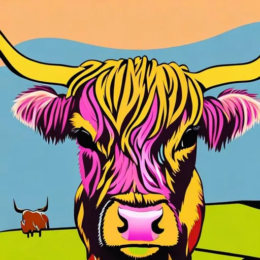 Prompt: Pop art highland cow