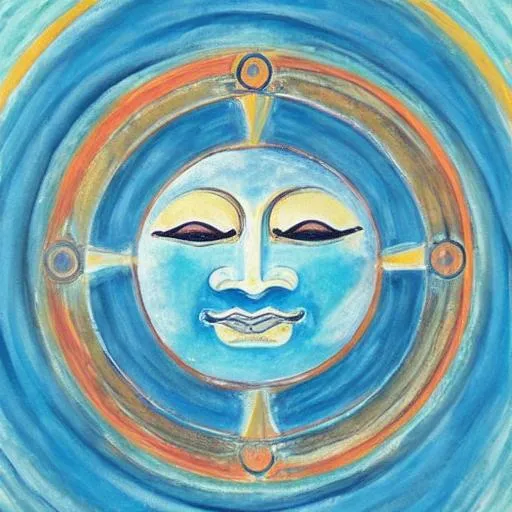 Prompt: Buddha, sun, moon, water