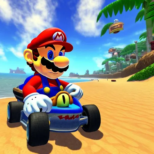 Prompt: mario kart beach