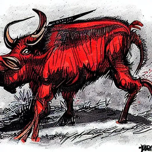 Prompt: Warthog from Hell with red glow, cartoon