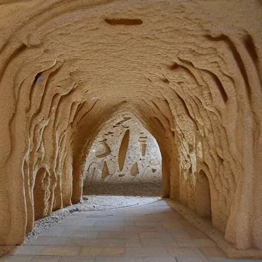 Prompt: vintage hyperliminal nostalgic cave corridor arabesque temple church natural sponge