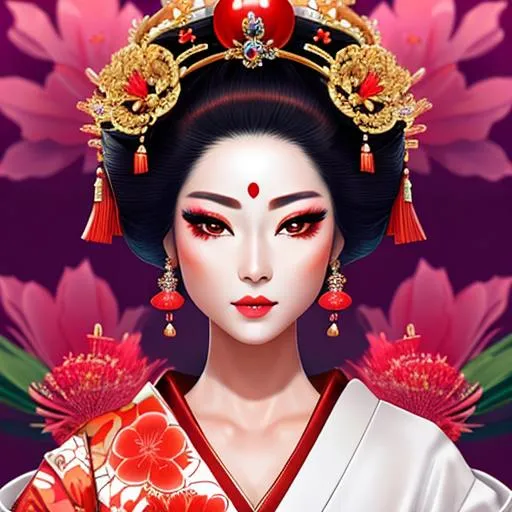 In this digital portrait, we see a stunning geisha w... | OpenArt