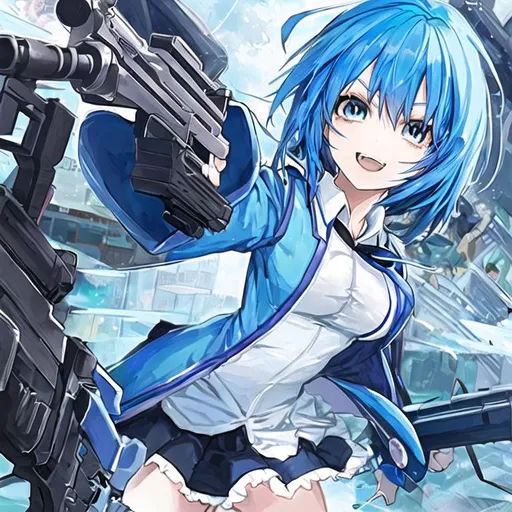 Blue-Haired Anime Girl With Guns | Openart