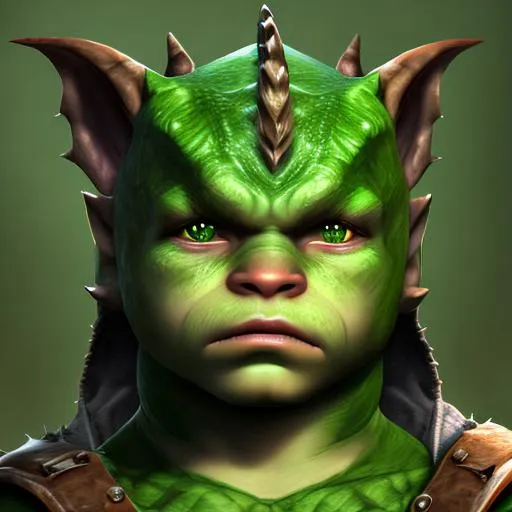 Prompt: green dragonborn child, portrait, D&D, realistic, highly detailed, 4k,