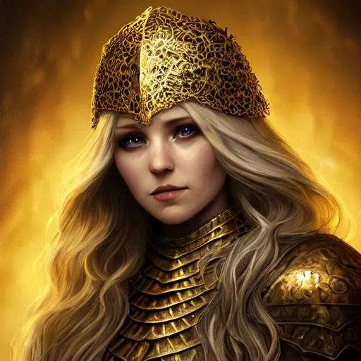 Prompt: fire keeper from dark souls, golden hair, portrait, realistic