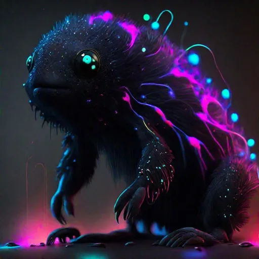 Prompt: high detailed realistic photo of a new creature than has neon colours. soot and milk



