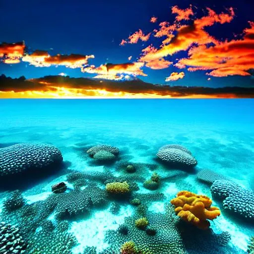Prompt: long shot scenic professional photograph of {coral reef}, perfect viewpoint, highly detailed, wide-angle lens, hyper realistic, with dramatic sky, polarizing filter, natural lighting, vivid colors, everything in sharp focus, HDR, UHD, 64K