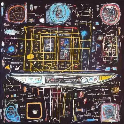 Prompt: Arcturian spacecraft drawn by Basquiat