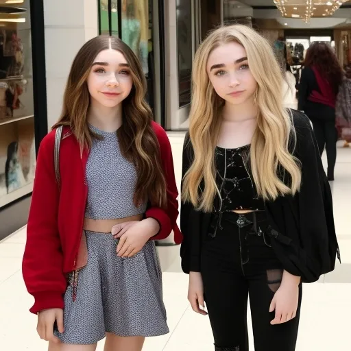 Prompt: rowan blanchard and sabrina carpenter are at the mall 