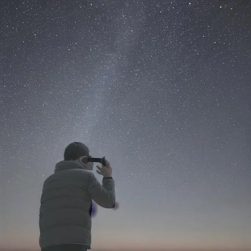 Prompt: A man taking photos in the sky, with stars 