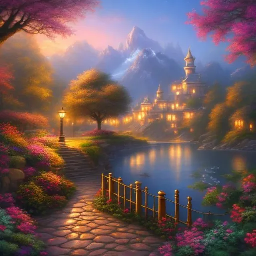 Prompt: Two lovers sharing a tender moment on a romantic date in a picturesque location. The setting is filled with beauty and charm, creating a magical ambiance. Create an intricate, highly detailed, digital painting suitable for ArtStation and concept art, with smooth, sharp focus. The artwork should capture the essence of their love and the enchanting atmosphere of their date, bringing out the beauty and emotions of the scene.