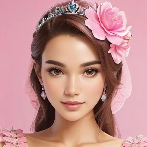 Prompt:  princess wearing pink, facial closeup