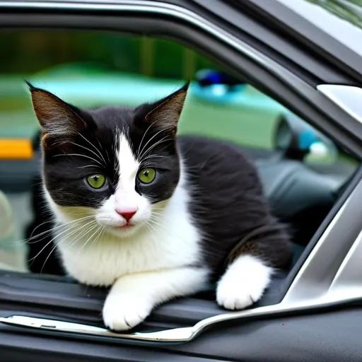 Prompt: cute cat , car