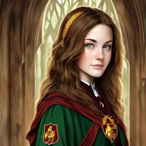 brown-haired, green-eyed beautiful woman as a Gryffi... | OpenArt