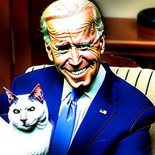 Prompt: joe biden sitting next to a cat