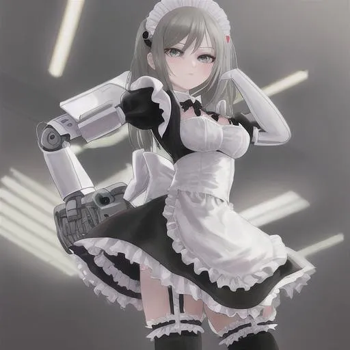 Prompt: Robot in a maid outfit