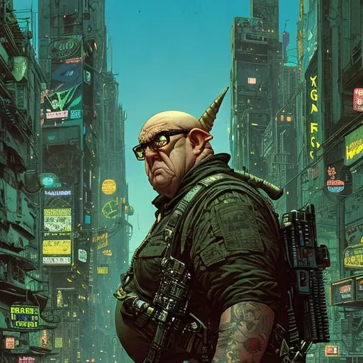 Prompt: overweight obese male elf pointy ears cyberpunk mercenary in tactical gear and jumpsuit.  long face, high cheekbones, big belly, oversized bottom,  thin  legs,    industrial, epic photography, hyperrealism, portrait by juan gimenez and  moebius and stonehouse and will eisner and gil elvgren